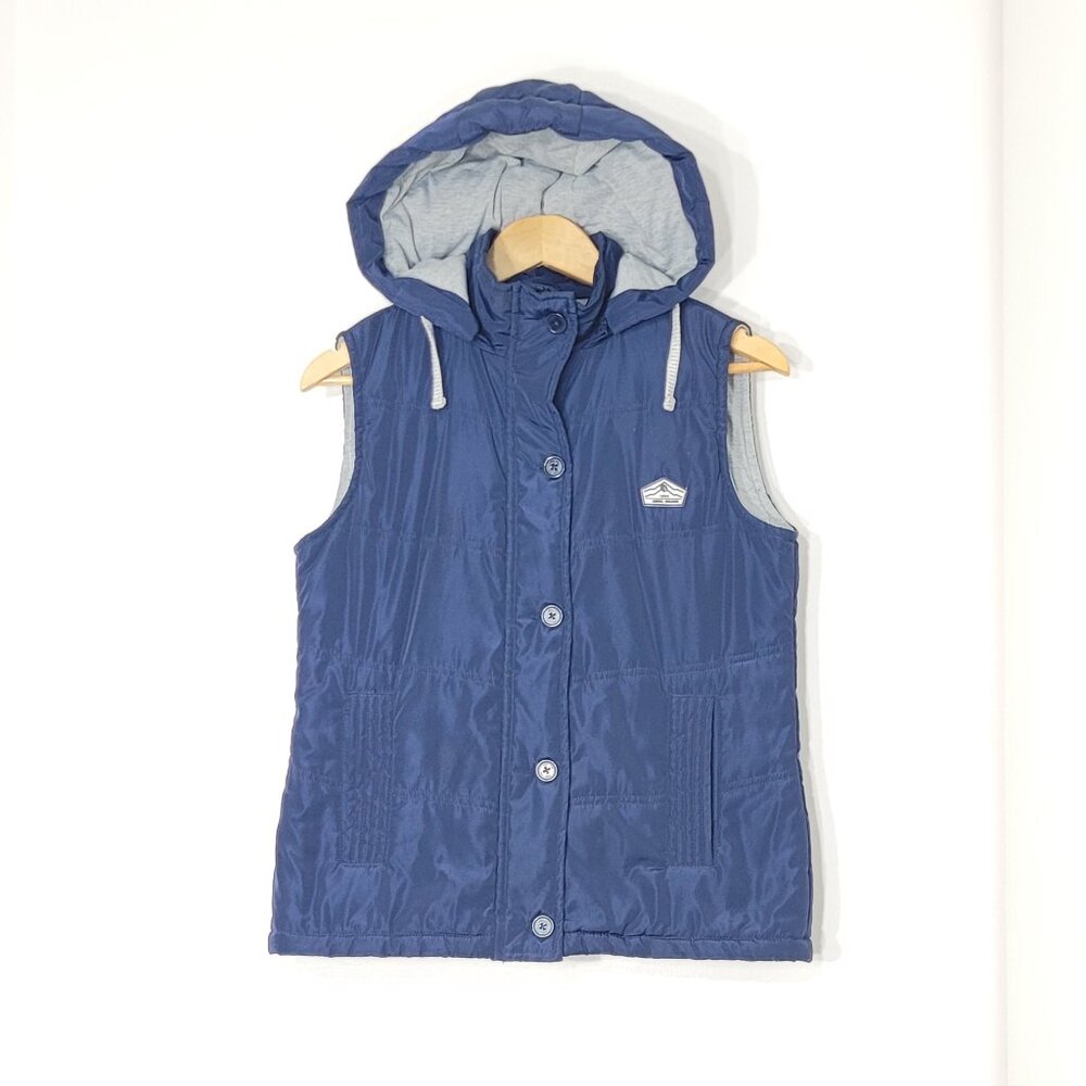 Abril Women's Blue Casual Sleeveless Button & Zipper Front Puffer Jacket Size M